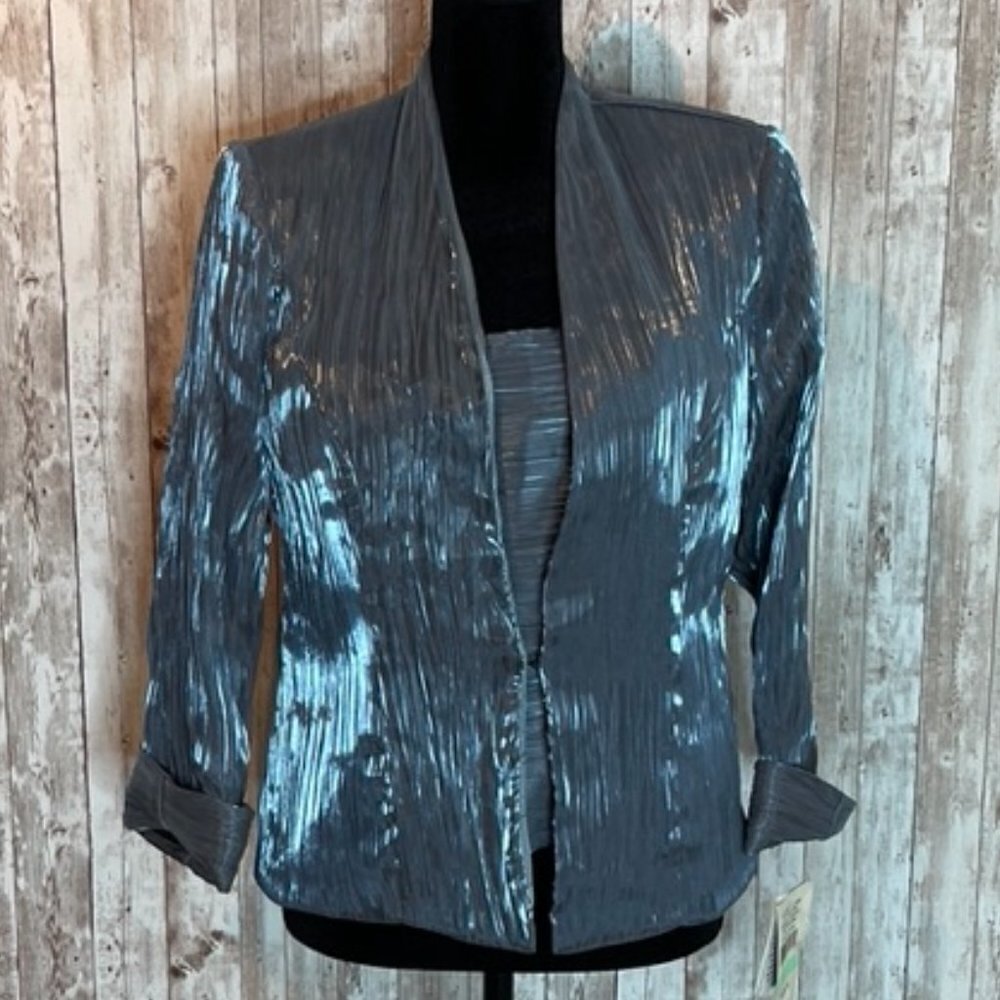 J.R. Nites NWT Blue/Gray Crinkle Jacket and Bustier size 8